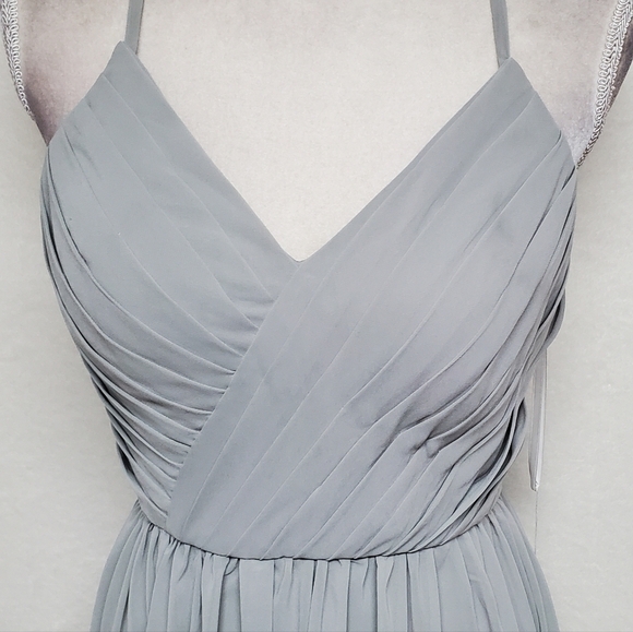 KANALI K Dove Grey Chiffon Pleated Surplice Neckline Empire Waist Maxi Dress 6 - Picture 6 of 14